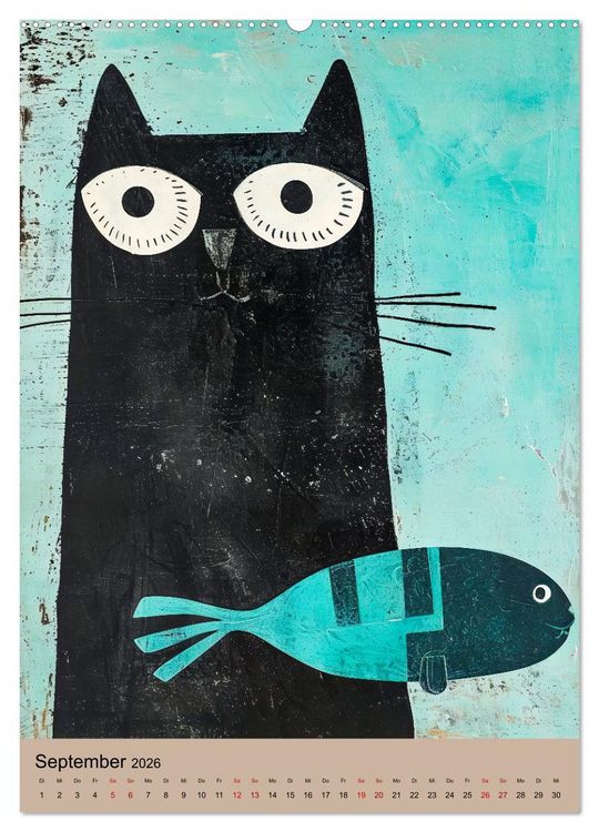 Produktbild: Lustige Katzen-Karikaturen - Minimalistischer Spa&szlig; mit Maus, Vogel und Co (Wandkalender 2026 DIN A2 hoch), CALVENDO Monatskalender
