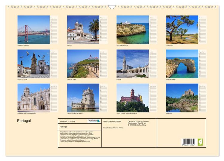Produktbild: Portugal (Wandkalender 2026 DIN A2 quer), CALVENDO Monatskalender