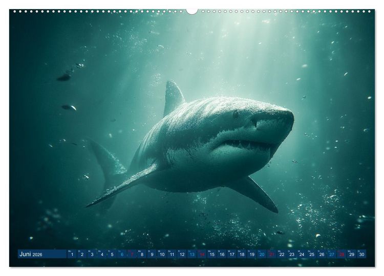 Produktbild: Hai Kalender - M&auml;chtige Haie der Ozeane und geheimnisvollen Unterwasserwelt (Wandkalender 2026 DIN A2 quer), CALVENDO Monatskalender