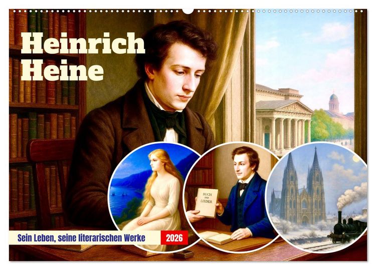Produktbild: Heinrich Heine. Sein Leben, seine literarischen Werke (Wandkalender 2026 DIN A2 quer), CALVENDO Monatskalender