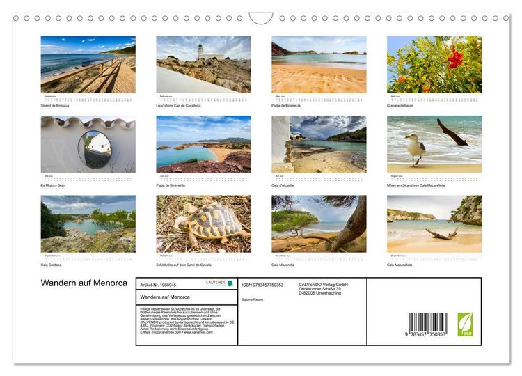 Produktbild: Wandern auf Menorca (Wandkalender 2026 DIN A3 quer), CALVENDO Monatskalender