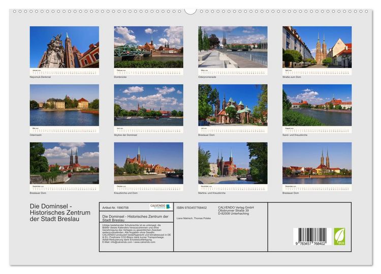 Produktbild: Die Dominsel - Historisches Zentrum der Stadt Breslau (hochwertiger Premium Wandkalender 2026 DIN A2 quer), Kunstdruck in Hochglanz