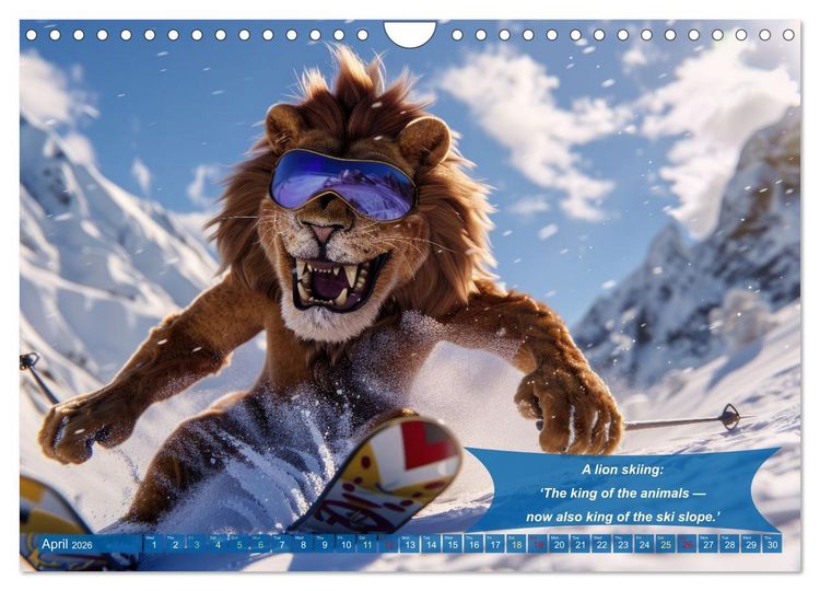 Produktbild: Funny charming animals as skiers (Wall Calendar 2026 DIN A4 landscape), CALVENDO 12 Month Wall Calendar