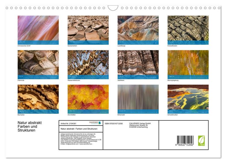 Produktbild: Natur abstrakt Farben und Strukturen (Wandkalender 2026 DIN A3 quer), CALVENDO Monatskalender