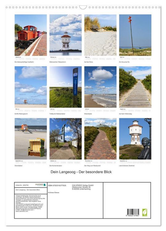 Produktbild: Dein Langeoog - Der besondere Blick (Wandkalender 2026 DIN A2 hoch), CALVENDO Monatskalender