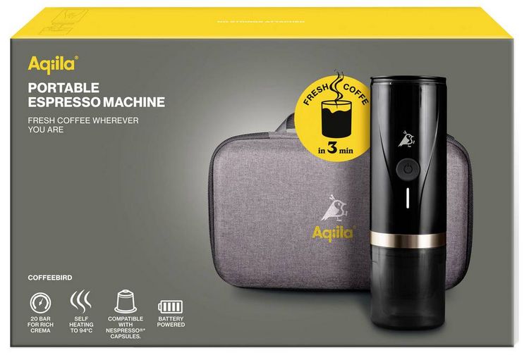 Produktbild: Aqiila Coffeebird Portable espresso machine Kaffeemaschine Schwarz Fassungsverm&ouml;gen Tassen=5 f&uuml;r unterwegs / portable