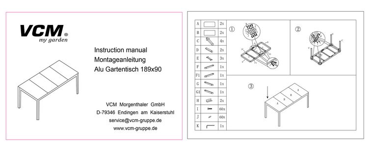 Produktbild: Aluminium Glas Gartentisch Balkontisch 189x90 cm
