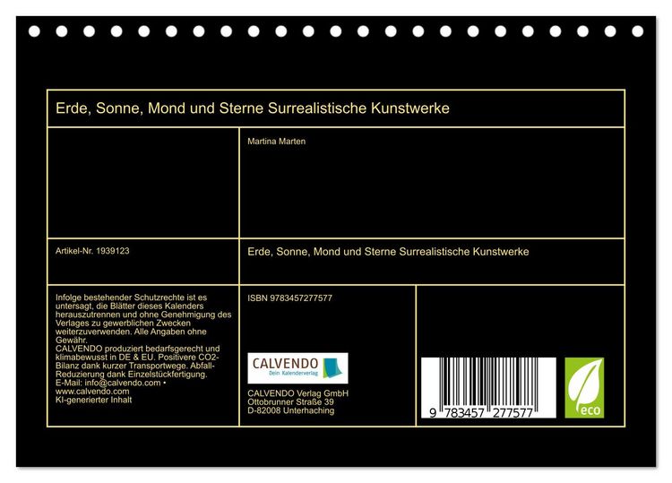 Produktbild: Erde, Sonne, Mond und Sterne Surrealistische Kunstwerke (Tischkalender 2026 DIN A5 quer), CALVENDO Monatskalender