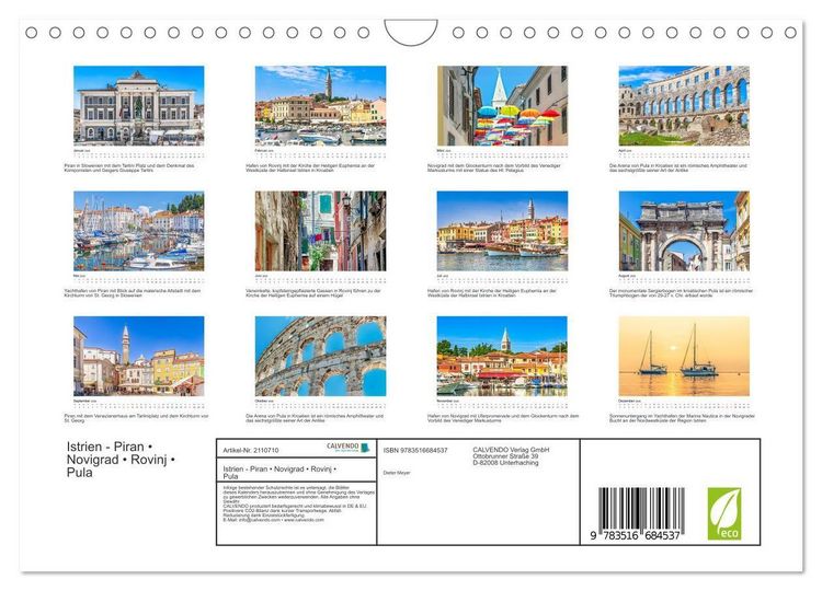 Produktbild: Istrien - Piran &bull; Novigrad &bull; Rovinj &bull; Pula (Wandkalender 2026 DIN A4 quer), CALVENDO Monatskalender