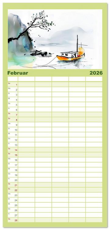 Produktbild: Familienplaner 2026 - Fernost Impressionen - Tempel und Landschaften in KI-Tuschekunst mit 5 Spalten (Wandkalender, 21 x 45 cm) CALVENDO