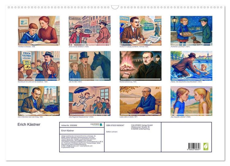 Produktbild: Erich K&auml;stner (Wandkalender 2026 DIN A2 quer), CALVENDO Monatskalender