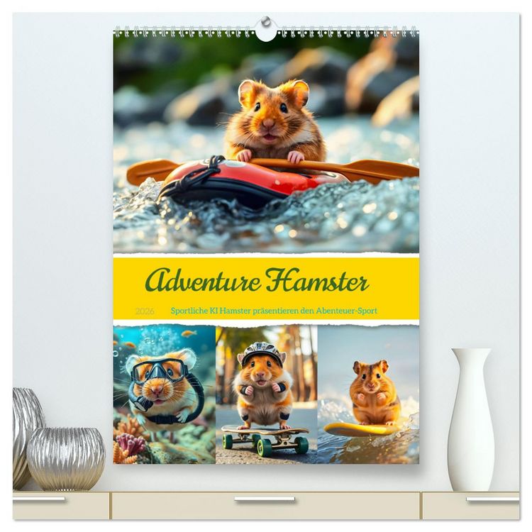 Produktbild: Adventure Hamster - Sportliche KI Hamster pr&auml;sentieren den Abenteuer-Sport (hochwertiger Premium Wandkalender 2026 DIN A2 hoch), Kunstdruck in Hochglanz