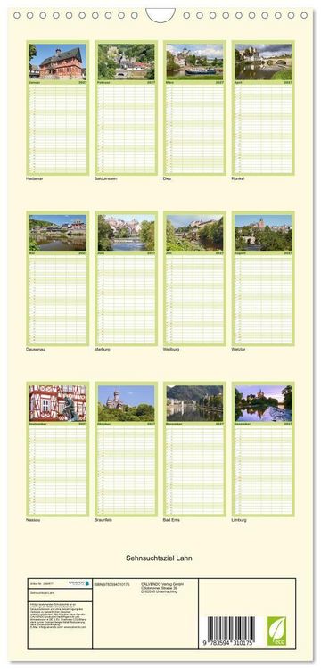 Produktbild: Familienplaner 2027 - Sehnsuchtsziel Lahn mit 5 Spalten (Wandkalender, 21 x 45 cm) CALVENDO