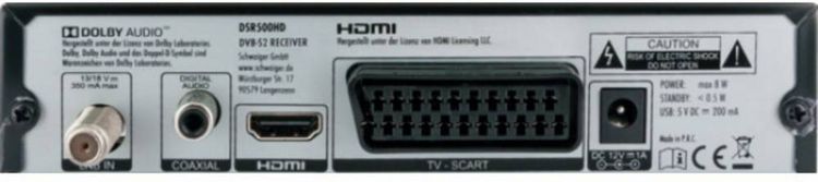 Produktbild: Schwaiger DSR500HD HD-SAT-Receiver Front-USB Anzahl Tuner: 1