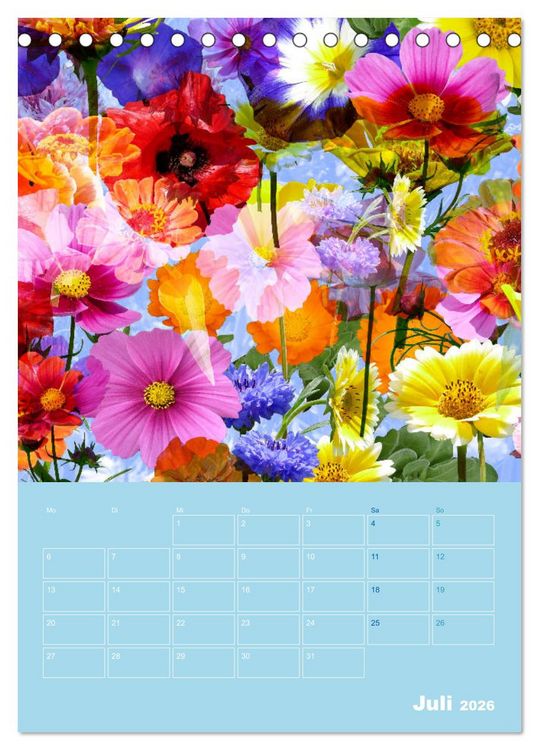 Produktbild: Kunterbunt gemischt - Kunterbunt gemischt - Farbenfroher Jahresplaner mit aufw&auml;ndigen Pflanzencollagen (Tischkalender 2026 DIN A5 hoch), CALVENDO Monatskalender