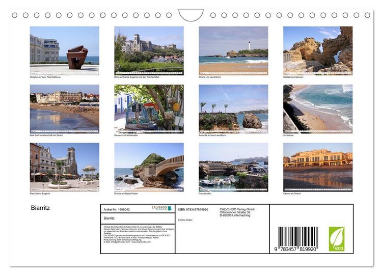 Produktbild: Biarritz (Wandkalender 2026 DIN A4 quer), CALVENDO Monatskalender