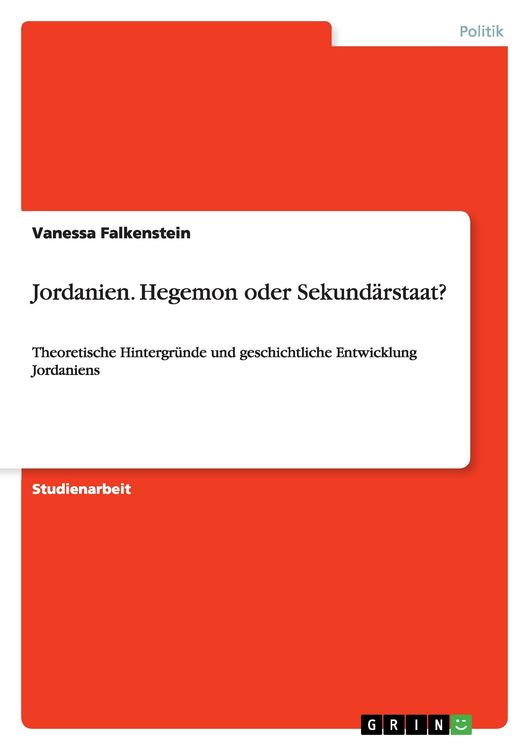 Produktbild: Jordanien. Hegemon oder Sekund&auml;rstaat?