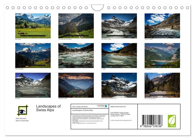 Produktbild: Landscapes of Swiss Alps (Wall Calendar 2026 DIN A4 landscape), CALVENDO 12 Month Wall Calendar