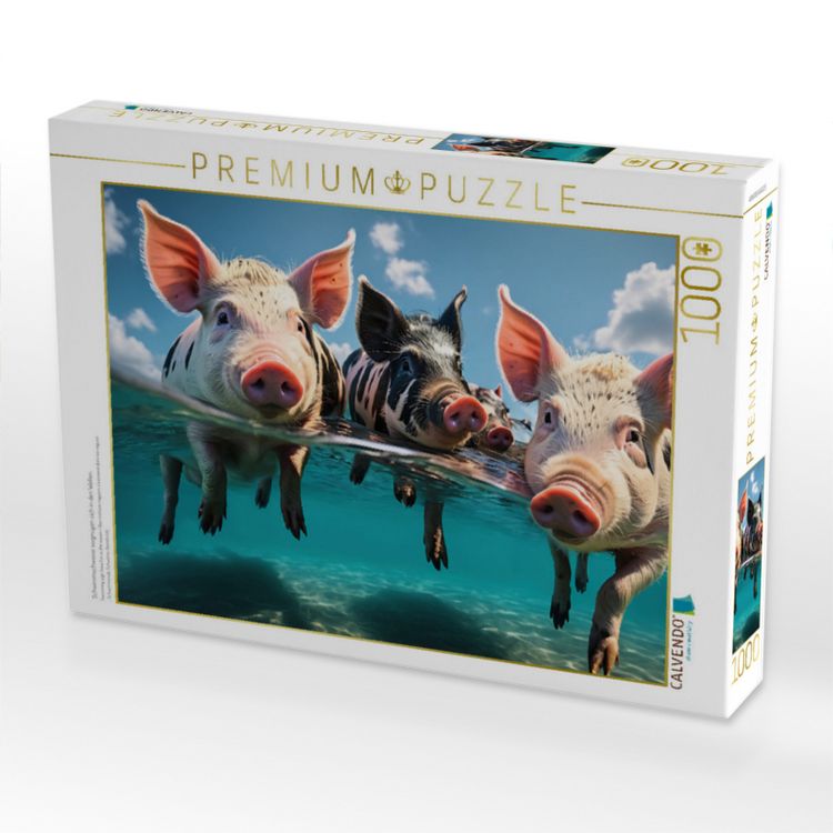 Produktbild: CALVENDO Puzzle Schwimmschweine vergn&uuml;gen sich in den Wellen | 1000 Teile Lege-Gr&ouml;&szlig;e 64x48cm Foto-Puzzle f&uuml;r gl&uuml;ckliche Stunden