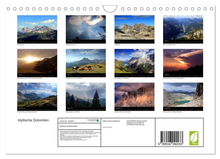 Produktbild: Idyllische Dolomiten (Wandkalender 2026 DIN A4 quer), CALVENDO Monatskalender