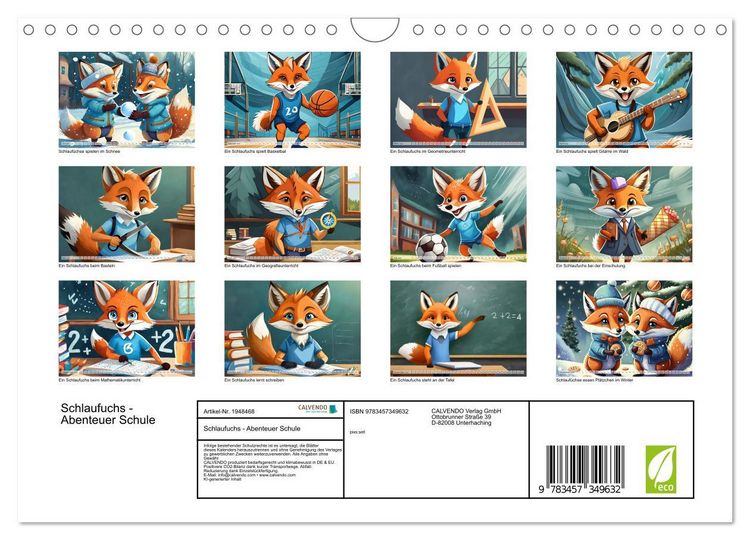 Produktbild: Schlaufuchs - Abenteuer Schule (Wandkalender 2026 DIN A4 quer), CALVENDO Monatskalender