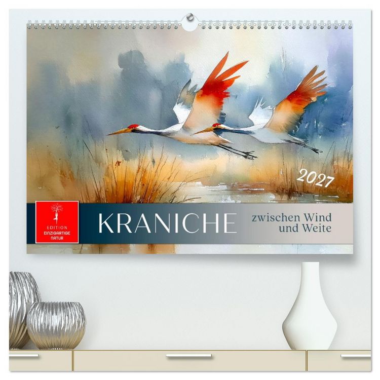 Produktbild: Kraniche zwischen Wind und Weite (hochwertiger Premium Wandkalender 2027 DIN A2 quer), Kunstdruck in Hochglanz