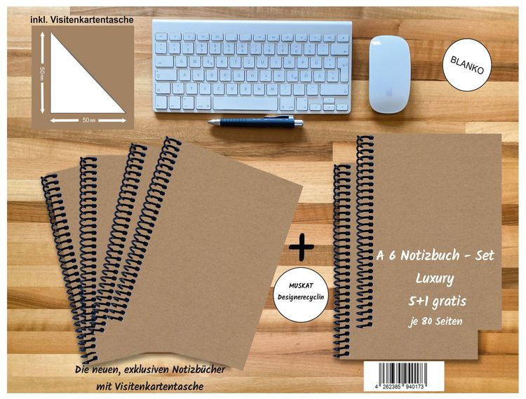 Produktbild: A 6 Notizbuch - Set, 5+1 gratis, Luxury 80 Seiten MUSKAT Designerecycling, blanko