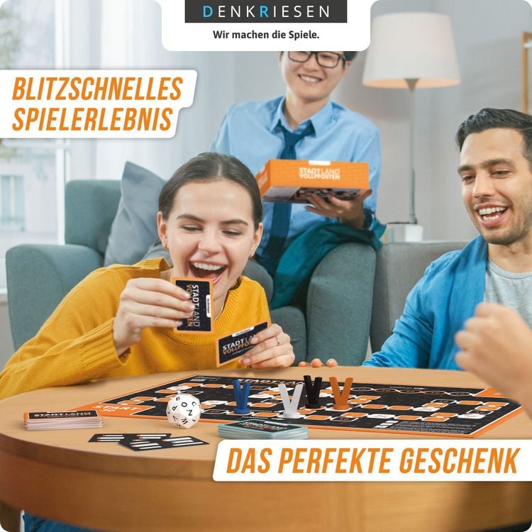 Produktbild: DENKRIESEN - STADT LAND VOLLPFOSTEN&reg; Brettspiel + Junior Erweiterung