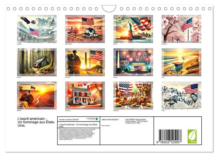 Produktbild: L'esprit am&eacute;ricain - Un hommage aux &Eacute;tats-Unis. (Calendrier mural 2026 DIN A4 vertical), CALVENDO calendrier mensuel