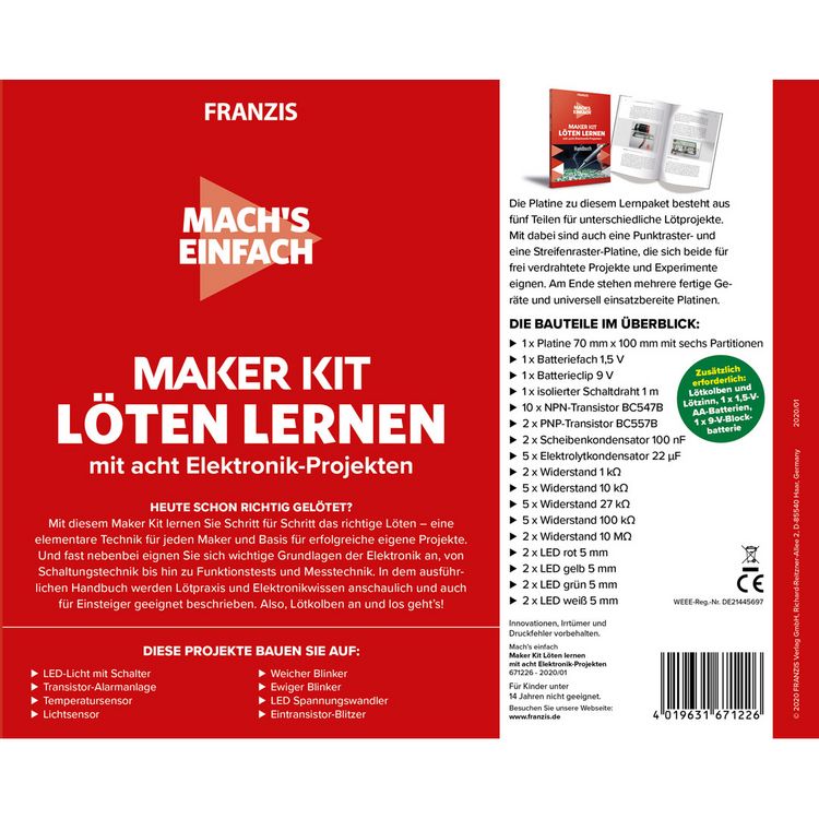 Produktbild: FRANZIS 67122 Mach's einfach Maker Kit L&ouml;ten lernen