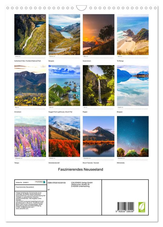 Produktbild: Faszinierendes Neuseeland (Wandkalender 2026 DIN A3 hoch), CALVENDO Monatskalender