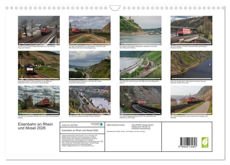Produktbild: Eisenbahn an Rhein und Mosel 2026 (Wandkalender 2026 DIN A3 quer), CALVENDO Monatskalender