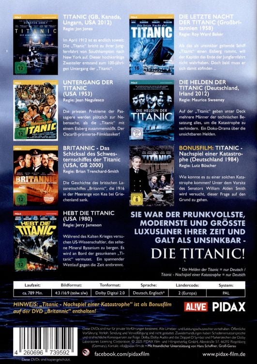 Produktbild: Die gro&szlig;e Titanic Collection / 7 spannende Verfilmungen mit einer Laufzeit von &uuml;ber 13 Stunden [6 DVDs]