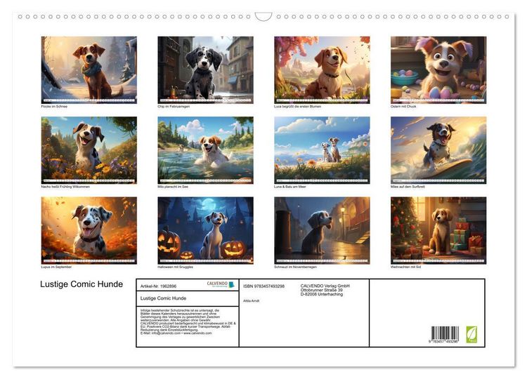 Produktbild: Lustige Comic Hunde (Wandkalender 2026 DIN A2 quer), CALVENDO Monatskalender