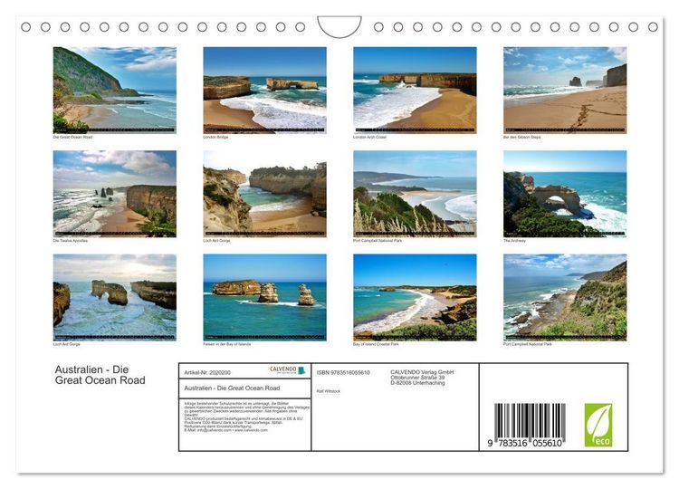 Produktbild: Australien - Die Great Ocean Road (Wandkalender 2026 DIN A4 quer), CALVENDO Monatskalender