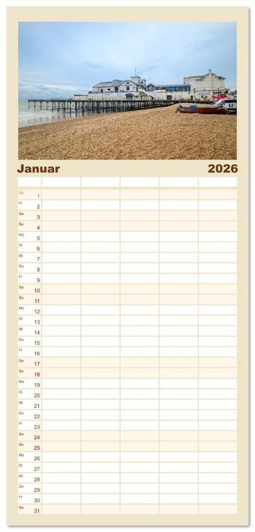 Produktbild: Familienplaner 2026 - Seebr&uuml;cken im Vereinigten K&ouml;nigreich mit 5 Spalten (Wandkalender, 21 x 45 cm) CALVENDO