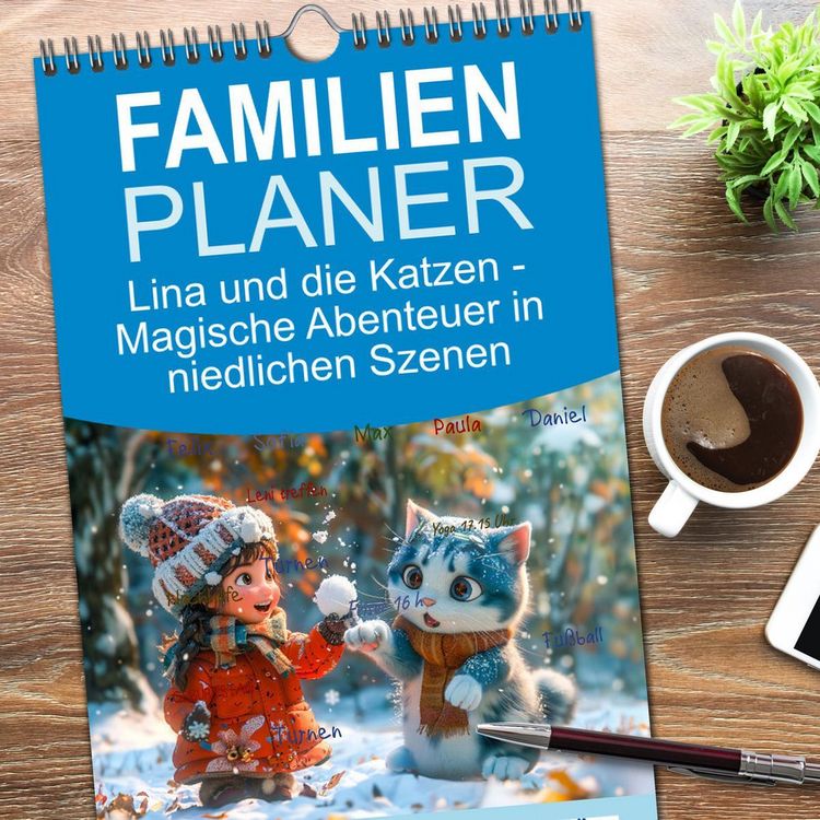 Produktbild: Familienplaner 2026 - Lina und die Katzen - Magische Abenteuer in niedlichen Szenen mit 5 Spalten (Wandkalender, 21 x 45 cm) CALVENDO