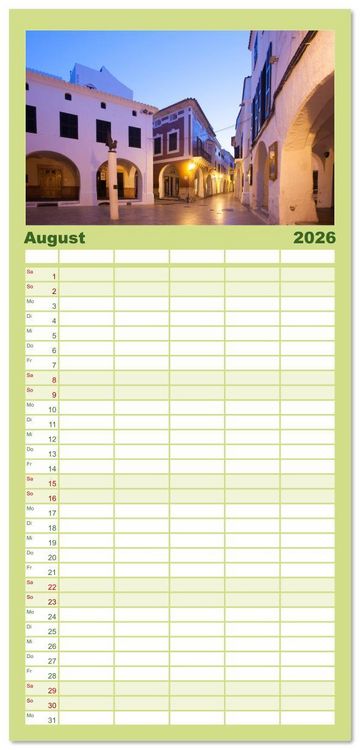 Produktbild: Familienplaner 2026 - Balearen - Mallorca, Menorca, Ibiza und Formentera mit 5 Spalten (Wandkalender, 21 x 45 cm) CALVENDO