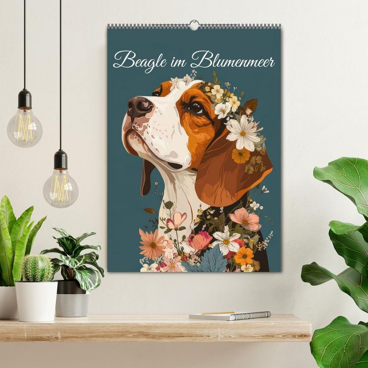 Produktbild: Beagle im Blumenmeer (Wandkalender 2026 DIN A2 hoch), CALVENDO Monatskalender