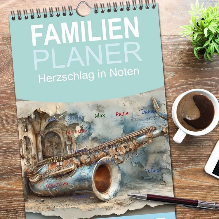 Produktbild: Familienplaner 2026 - Herzschlag in Noten mit 5 Spalten (Wandkalender, 21 x 45 cm) CALVENDO