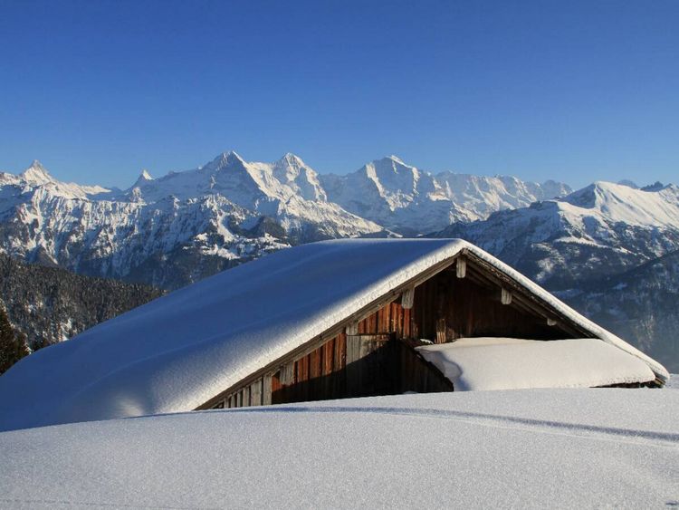 Produktbild: CALVENDO Puzzle Winterm&auml;rchen - verschneite Almh&uuml;tte - Eiger, M&ouml;nch, Jungfrau | 1000 Teile Lege-Gr&ouml;&szlig;e 64x48cm Foto-Puzzle f&uuml;r gl&uuml;ckliche Stunden