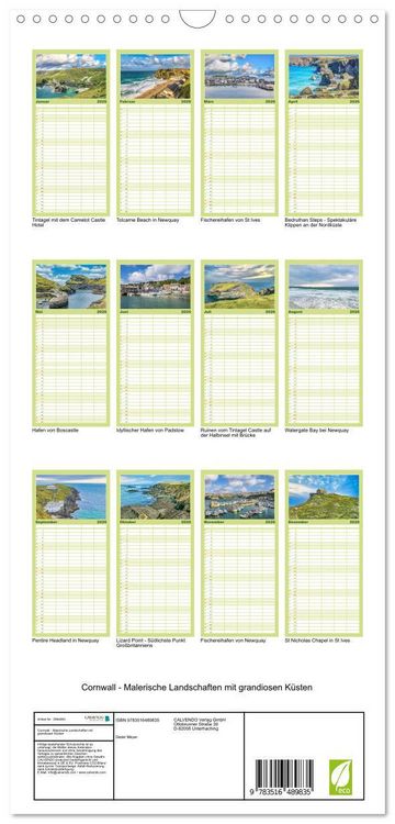Produktbild: Familienplaner 2026 - Cornwall - Malerische Landschaften mit grandiosen K&uuml;sten mit 5 Spalten (Wandkalender, 21 x 45 cm) CALVENDO