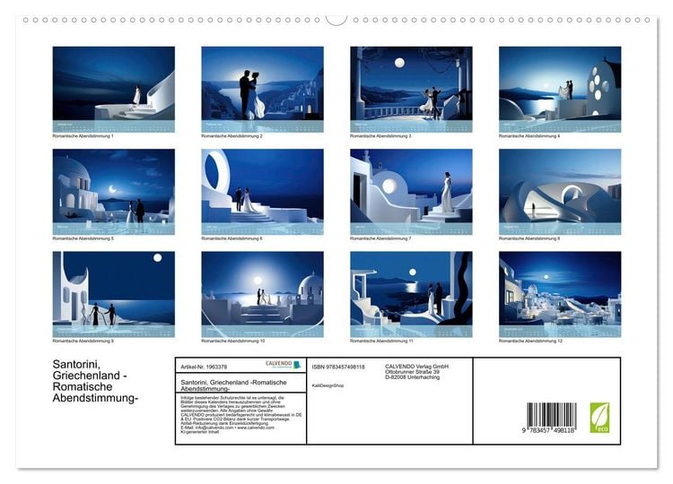 Produktbild: Santorini, Griechenland -Romatische Abendstimmung- (hochwertiger Premium Wandkalender 2026 DIN A2 quer), Kunstdruck in Hochglanz