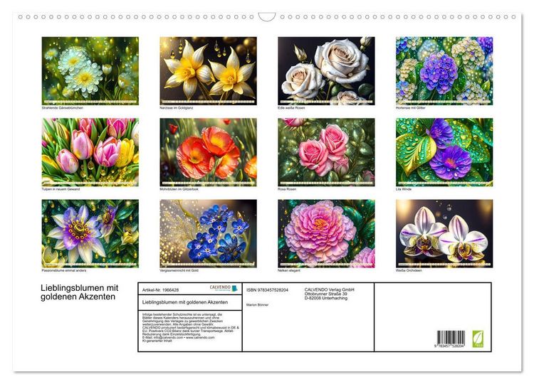 Produktbild: Lieblingsblumen mit goldenen Akzenten (Wandkalender 2026 DIN A2 quer), CALVENDO Monatskalender