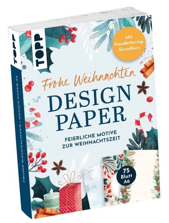 Produktbild: Design Paper A6 Frohe Weihnachten. Mit Handlettering-Grundkurs