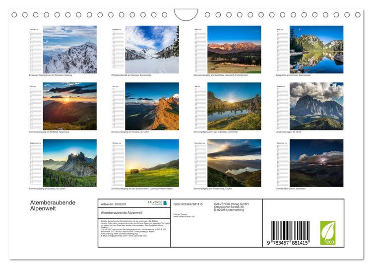 Produktbild: Atemberaubende Alpenwelt (Wandkalender 2026 DIN A4 quer), CALVENDO Monatskalender