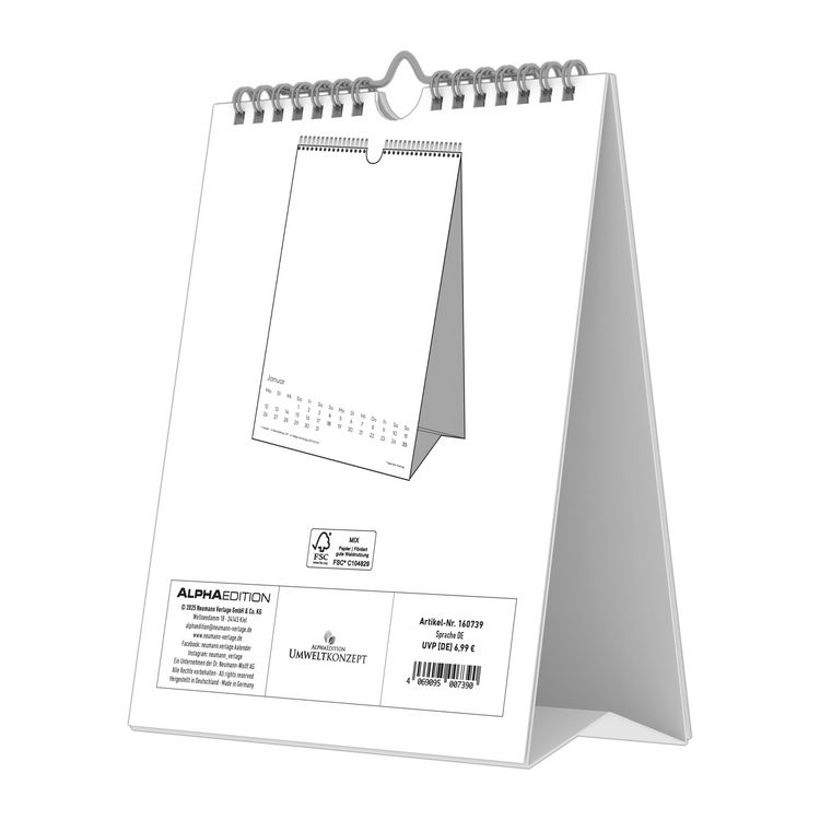 Produktbild: Kreativ-Kalender Tischaufsteller hoch weiß 2026 - 16 x 20 - Foto, Malen, Basteln A4 - datiert - Kreativkalender - Foto-Kalender - Alpha Edition