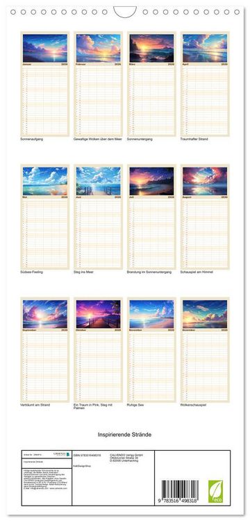 Produktbild: Familienplaner 2026 - Inspirierende Str&auml;nde mit 5 Spalten (Wandkalender, 21 x 45 cm) CALVENDO