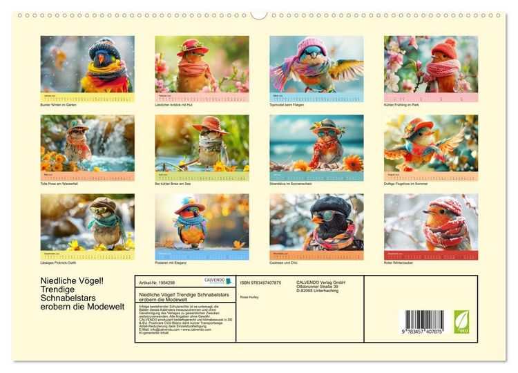 Produktbild: Niedliche V&ouml;gel! Trendige Schnabelstars erobern die Modewelt (hochwertiger Premium Wandkalender 2026 DIN A2 quer), Kunstdruck in Hochglanz