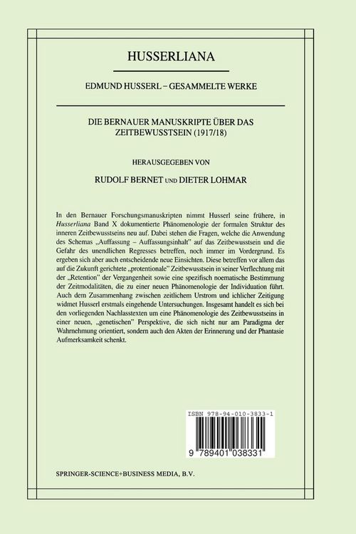 Produktbild: Die Bernauer Manuskripte &Uuml;ber das Zeitbewusstsein (1917/18)
